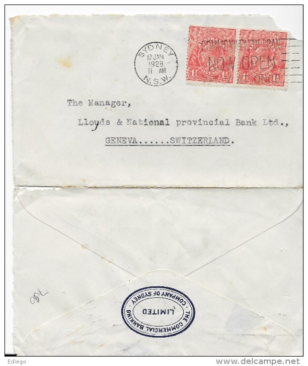 LETTRE SYDNEY - GENEVE. 1928 - Covers & Documents