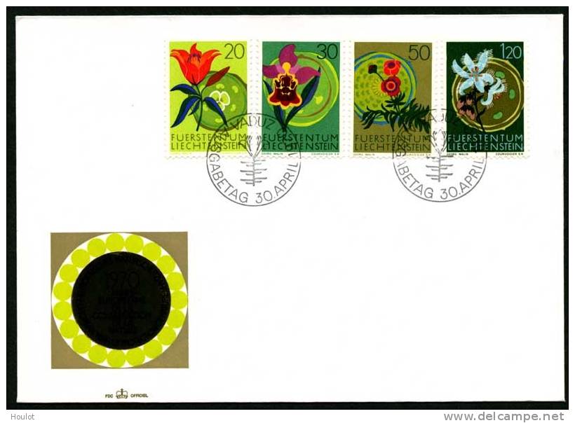 Liechtenstein Mi.No 521/24 Auf FDC Von 1970 Blumen Aus Liechtenstein , Europäisches Naturschutzjahr - Gebruikt