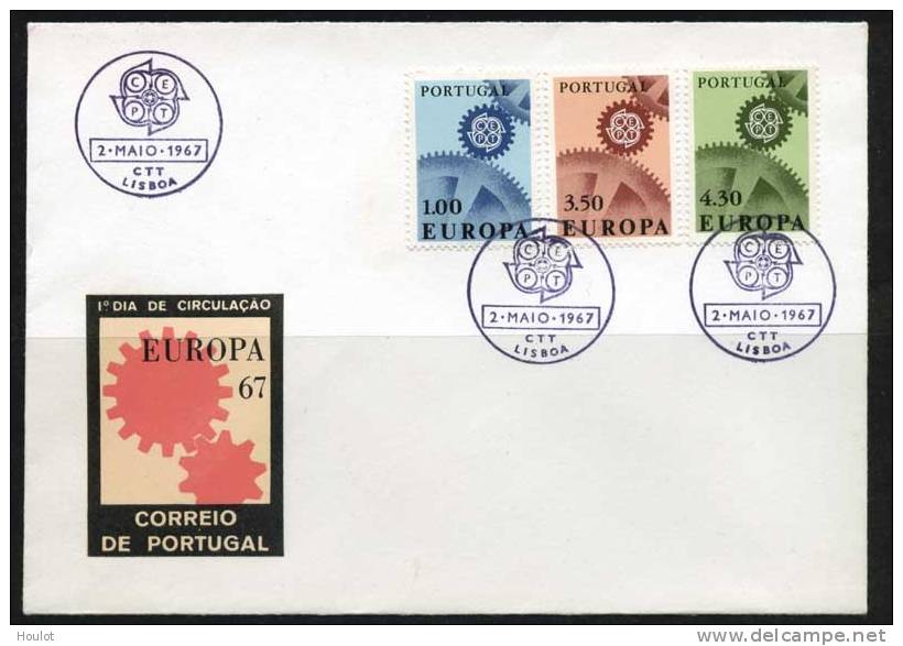 Portugal Mi. N° 1026/28 1967,Europa Cept Ausgabe Ineinandergreifende Zahnräder, Antriebsrad Mit CEPT-Emblem Auf FDC - Usado