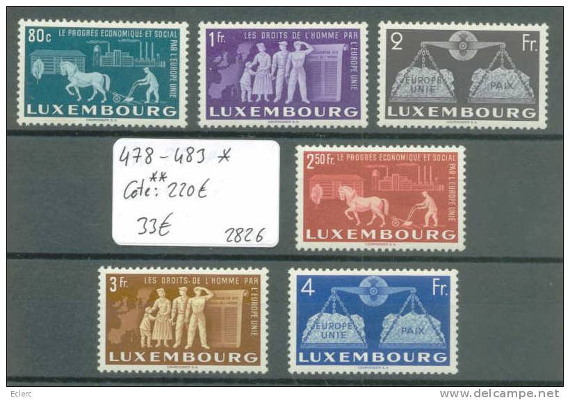 LUXEMBOURG  No Michel 478-483 *  ( Avec Charnière )        Cote: 220 € - Ongebruikt