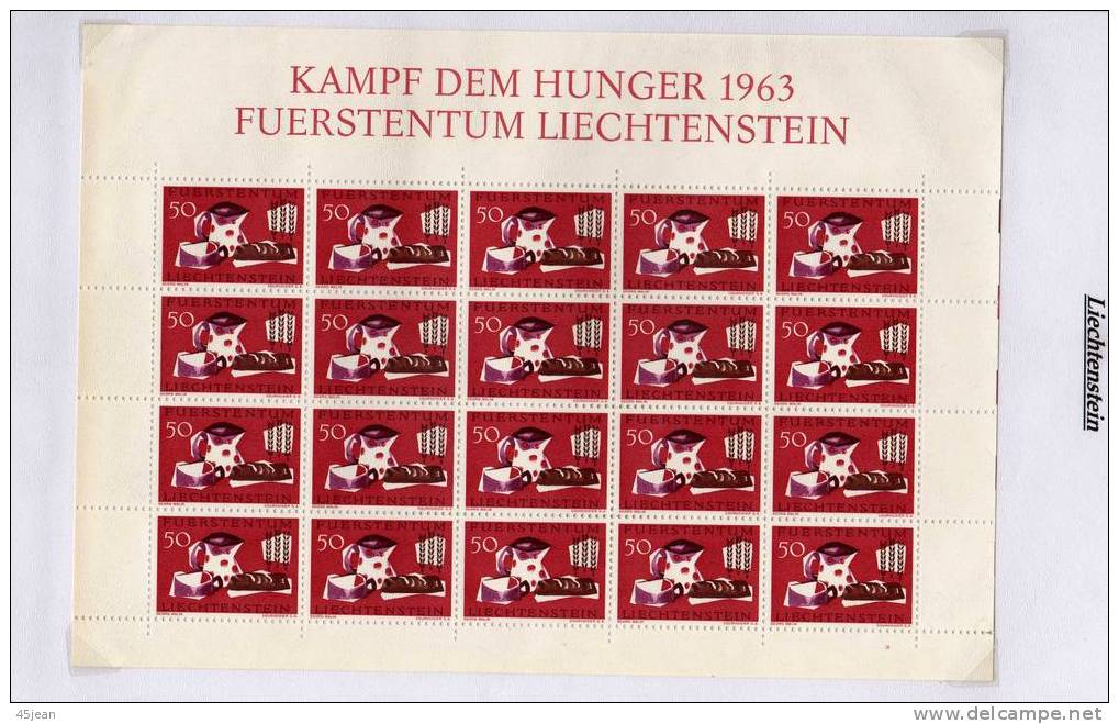 Liechtenstein: 1963 Feuille Complète N**"lutte Contre La Faim, Freedom From Hunger" - Against Starve