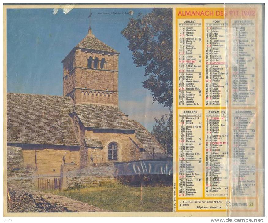 Calendrier 1982 - Almanach Des PTT - Sous Bois Millevoye - Vieilles Pierres Ameugny - - Groot Formaat: 1981-90