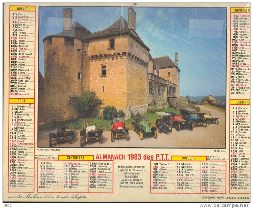 Calendrier 1983 - Almanach Des PTT - Chateau De Sceau -Voitures Anciennes - - Grossformat : 1981-90