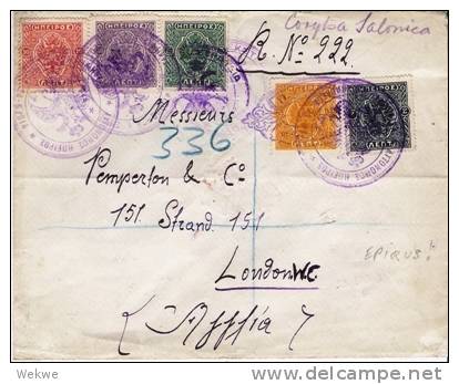 Gr-Ng050a/  GRIECHENLAND - Fiscal Stamps Provisionaly Used On Registered Cover To London 1914 - Storia Postale