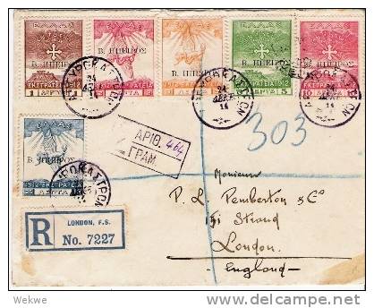 Gr-Ng046/ GRIECHENLAND -  Epirus 24.12.14, Einschreiben London, R-Zettel (Brief, Cover, Letter, Lettre) - Storia Postale
