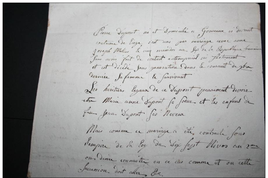 Décès De Pierre Dupont De Gonrieux époux Anne Joseph Métens Sans Laisser De Testament Décision - Historical Documents