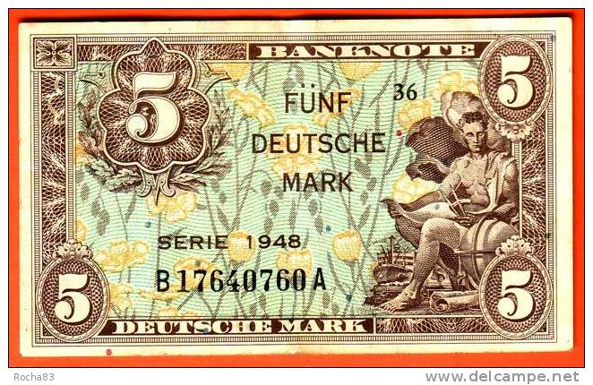 ALLEMAGNE Fédérale - 5 Mark - Occupation Alliés Série 1948 - Pick 4a - 5 Deutsche Mark