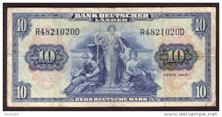 ALLEMAGNE Fédérale - 10 Mark - Occupation Alliés Série 1949 - Pick 16a - 10 Deutsche Mark