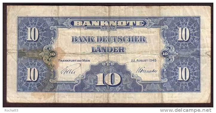 ALLEMAGNE Fédérale - 10 Mark - Occupation Alliés Série 1949 - Pick 16a - 10 Deutsche Mark