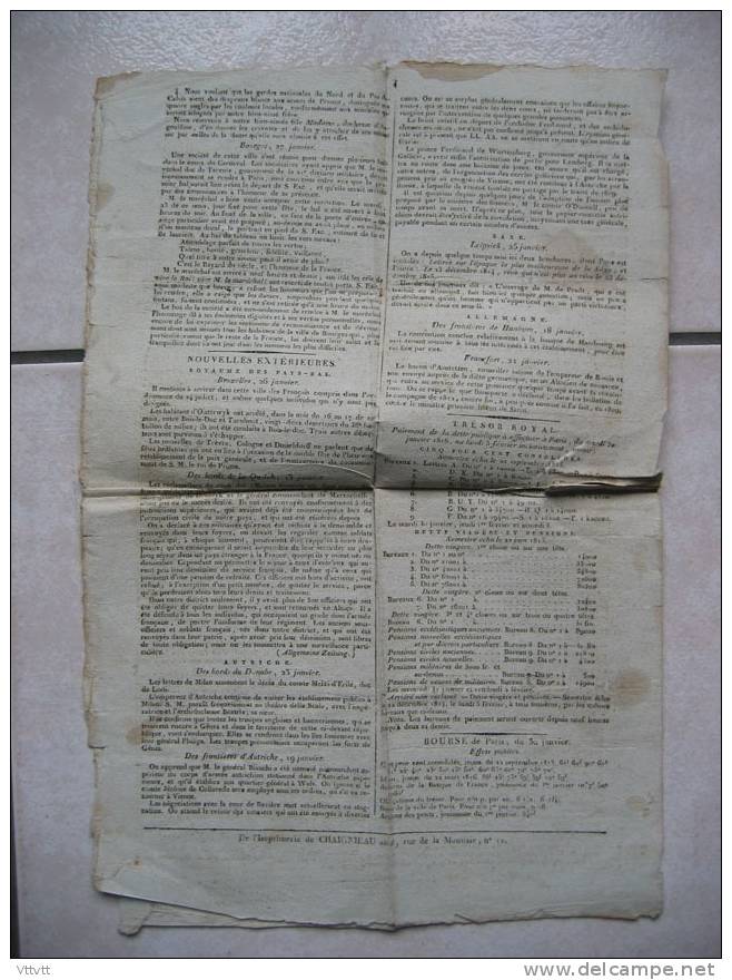 JOURNAL DE PARIS, N° 31, Mercredi 31 Janvier 1816, De La Lune Le 3 (Lyon, Lille, Bourges, Bruxelles, Francfort...) - 1800 - 1849