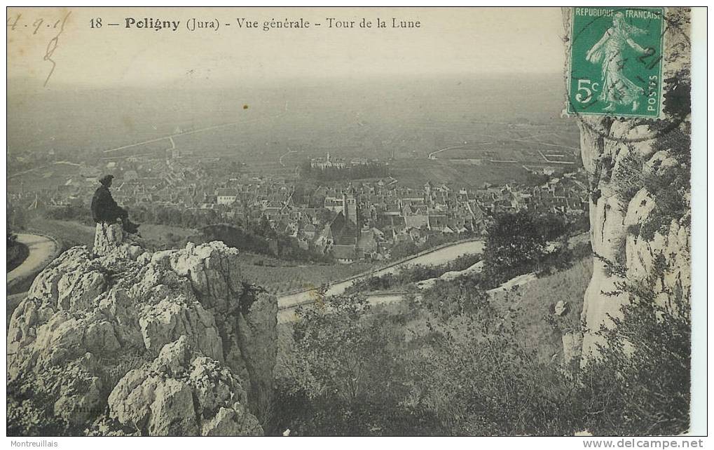 (39) POLIGNY, Vue Générale, Tour De La Lune, Timbre Décollé, De 1916 - Poligny