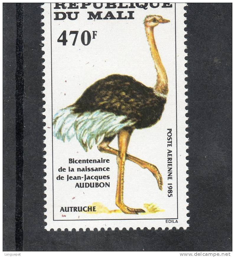 MALI :AUTRUCHE (Struthio Camelus)  - Bicentenaire De La Naissance De J-J AUDUBON. -Oiseau - - Straussen- Und Laufvögel
