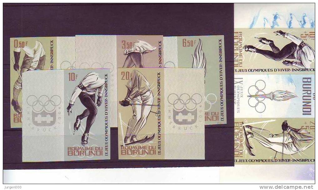 Burundi, Nr 75/79 + BL3A Non-dentelee, Met Vignetten, SCHAARS !!! ** (XX10769) - Winter 1964: Innsbruck