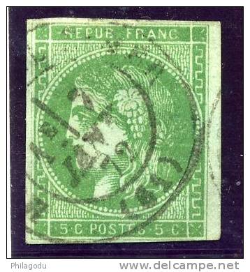 5c Vert  42.B  =  4 Marges Mais Juste Au Filet       Cote 200 E  Belle Oblitération à Date Janvier 1872 - 1870 Ausgabe Bordeaux