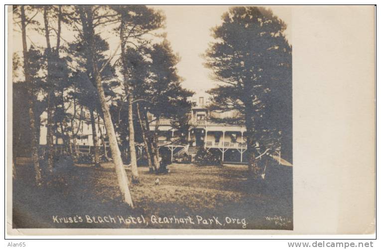 Gearhart Park Oregon, Kruse's Beach Hotel On Vintage Woodfield Real Photo Postcard, Seaside Oregon Postmark Cancel - Autres & Non Classés