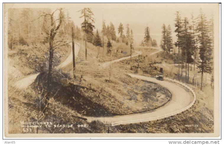 Widby Loops, Highway To Seaside Oregon, 1920s Auto On Prentiss Real Photo Postcard - Otros & Sin Clasificación