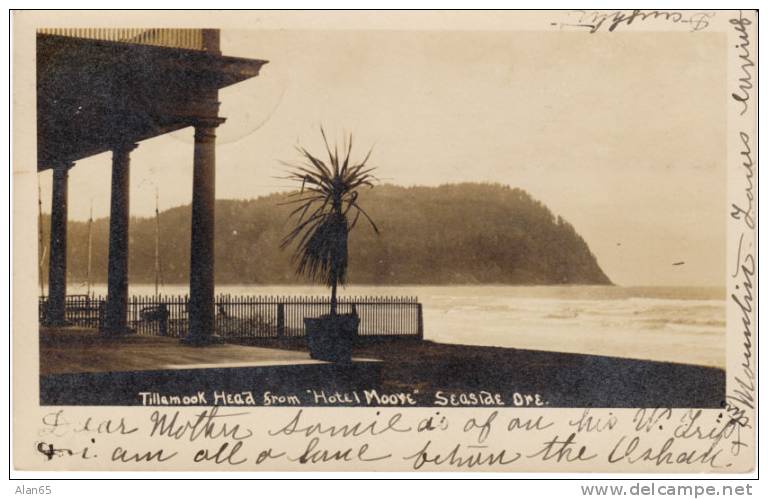 Seaside OR, Tillamook Head From Hotel Moore On Vintage Real Photo Postcard - Other & Unclassified