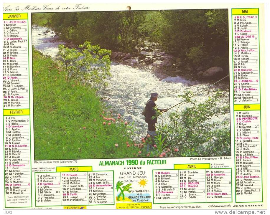 Calendrier - Almanach 1990 - La Chasse - Pêche En Eau Vive - Département De La Marne - Grand Format : 1981-90