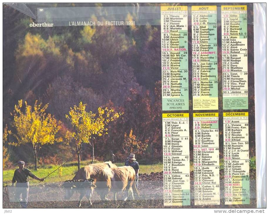 Calendrier - Almanach 1991 - Moisson à L'ancienne - Labour Des Champs  Avec Les Boeufs - Département De L´Aisne - Grand Format : 1991-00