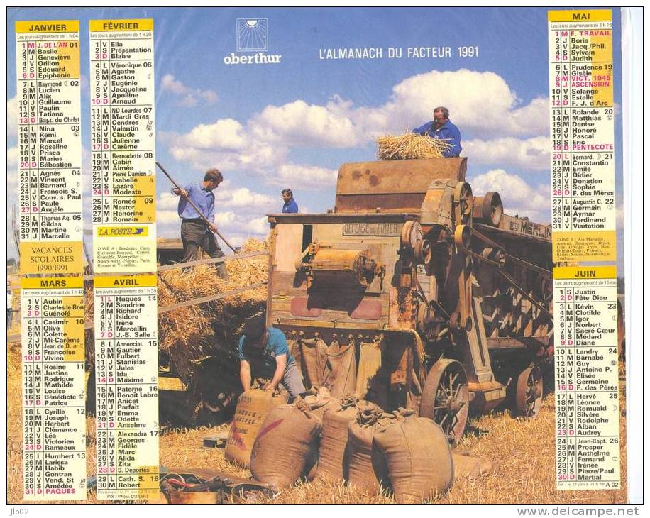 Calendrier - Almanach 1991 - Moisson à L'ancienne - Labour Des Champs  Avec Les Boeufs - Département De L´Aisne - Big : 1991-00