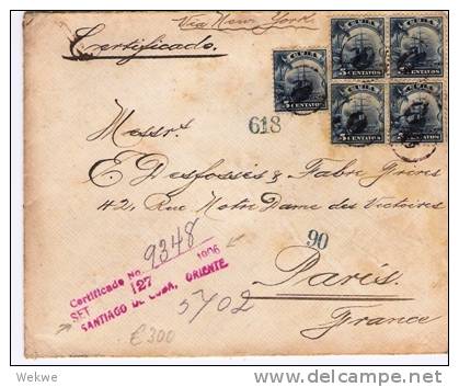 Cu001a/ Kuba.  Schwerer Brief , Einschreiben, 1906. Tarif 25 C. Nach Paris - Briefe U. Dokumente