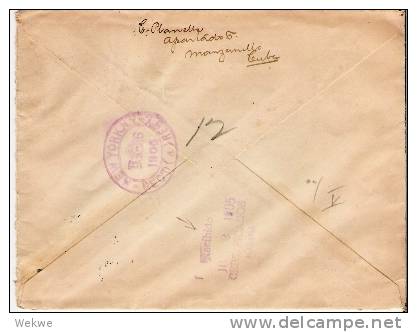 Cu004/ Kuba.  Manzanillo, Einzeiler 1905, Einschreiben Nach N.Y. - Lettres & Documents