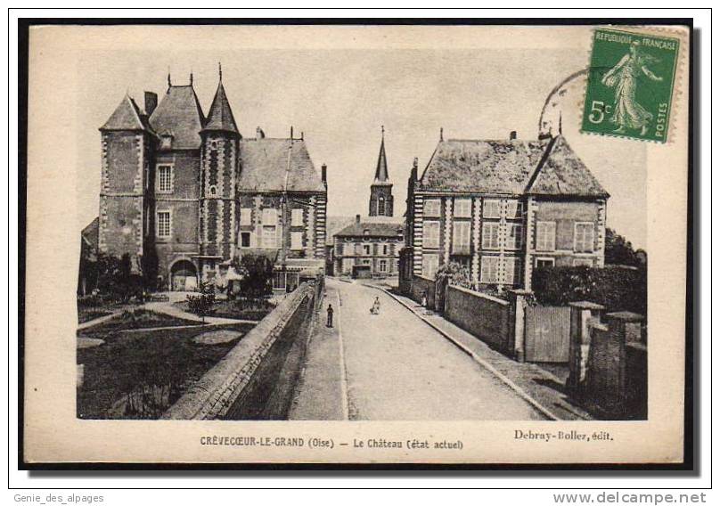 60 CREVECOEUR Le GRAND, Château, état Actuel Voyagé En 1916, Ed Debray-Bollez, Dos Divisé, Bon état - Crevecoeur Le Grand