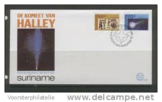 REP. SURINAME 1986 ZBL FDC E102 HEELAL SPACE HALLEY COMET KOMEET - Zuid-Amerika