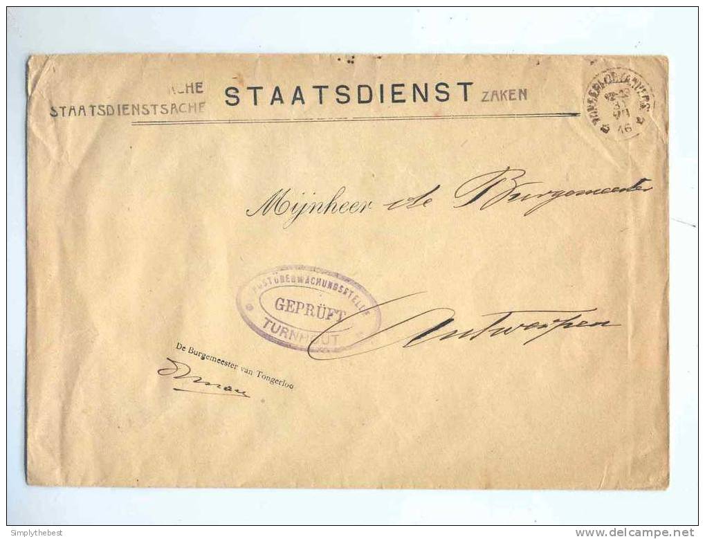 Lettre En Franchise Burgemeester Van TONGERLOO Cachet à Etoiles RELAIS TONGERLOO ANVERS 1916   --  JJ391 - Cachets à étoiles