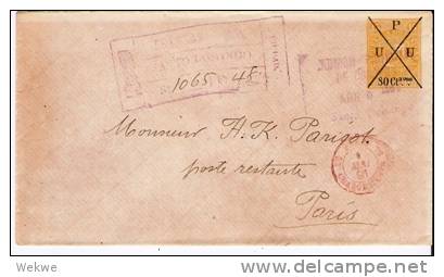 Do005/ Dominikanische Republik.  PU Offiz. überdruckt Als Einschreiben Nach Paris 1891. UNIKAT - Dominicaanse Republiek