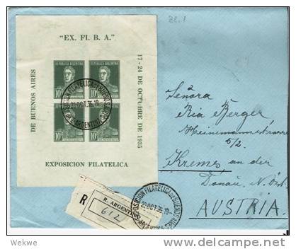 Ar001a/  Argentinien. Block 1 Briefmarkenausstellung 1935,  Auf Einschreiben N. Österreich Mit Sonderstempel - Briefe U. Dokumente