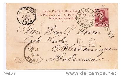 Ar058/ Argentinien.  Enseñada Einzeiler 1893, Ganzsache P 13, Holland - Lettres & Documents