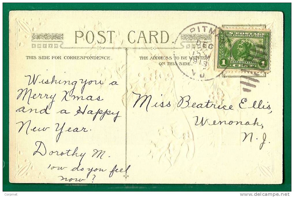 US - 1913 BALBOA  Scott # 397  On Christmas Embossed Card - Imperforate Al Left - From PITMAN - Lettres & Documents