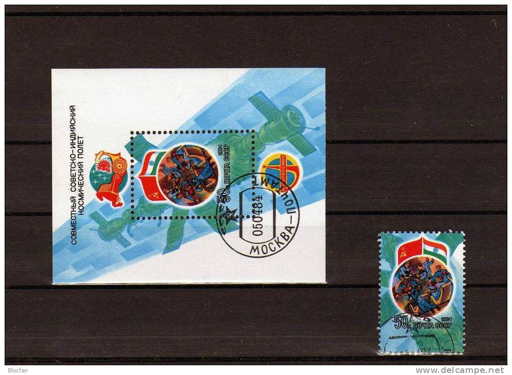 Gemeinsamer Interkosmos-Flug SU Und Indien Sowjetunion 5371/4+Block 172 O 4€ Bloque Hoja M/s Space Sheet Bf CCCP SU USSR - Asie