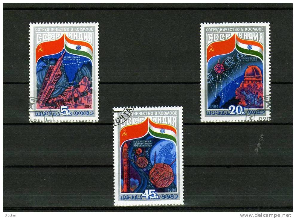 Gemeinsamer Interkosmos-Flug SU Und Indien Sowjetunion 5371/4+Block 172 O 4€ Bloque Hoja M/s Space Sheet Bf CCCP SU USSR - Asie