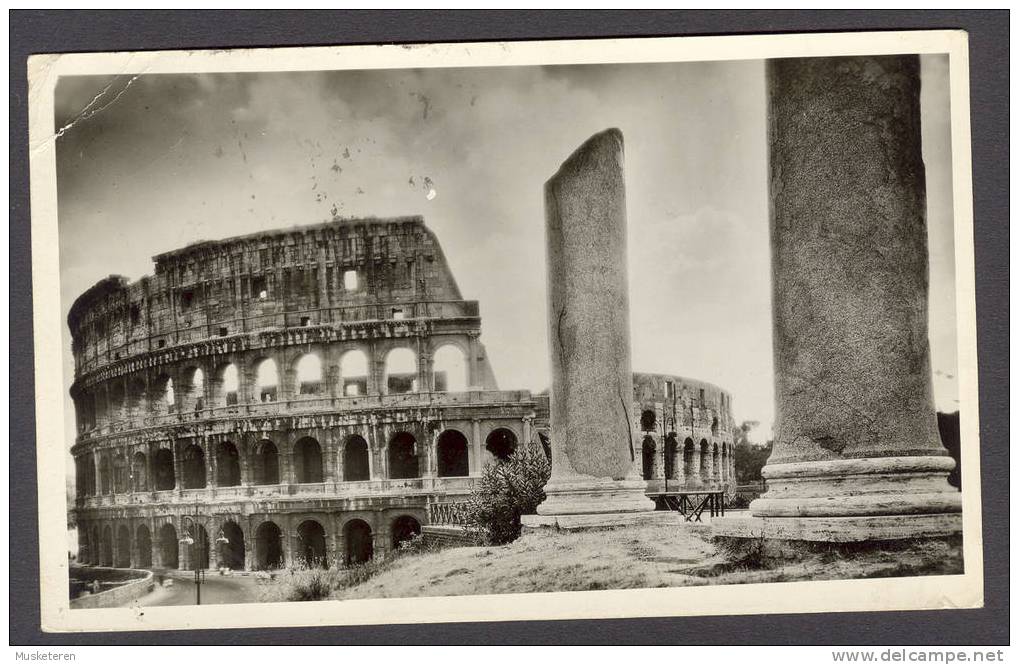 Italy PPC Roma Colosseo Cancelled Roma Perrovia  6.1.1947 To Denmark (2 Scans) !! - Colosseum