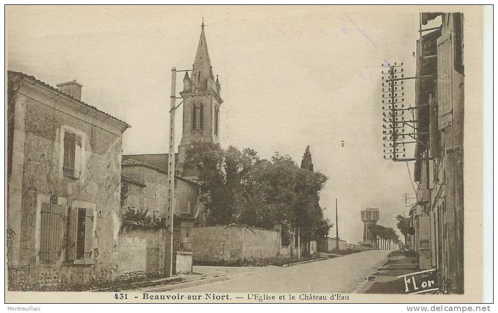 (79) BEAUVOIR SUR NIORT, L'église Et Le Château D'eau, écrite, Sans Timbre - Beauvoir Sur Niort