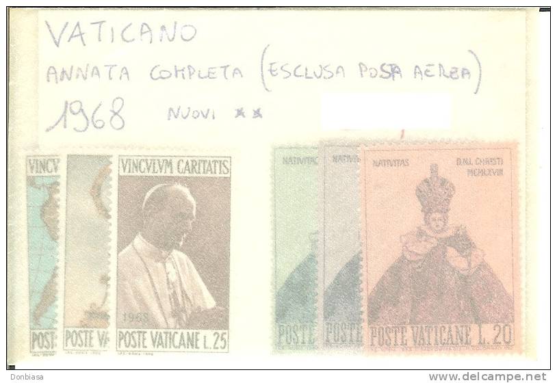 Vaticano 1968: Annata Completa (esclusa Posta Aerea) NUOVI** (2 Serie Complete) - Neufs