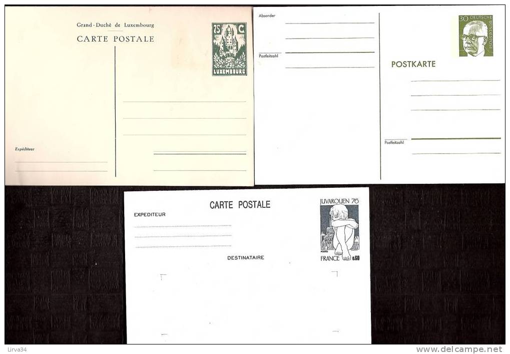 LOT DE 3 ENTIERS POSTAUX SUR CARTES NEUVES- FRANCE- ALLEMAGNE- LUXEMBOURG § - Colecciones & Series: PAP