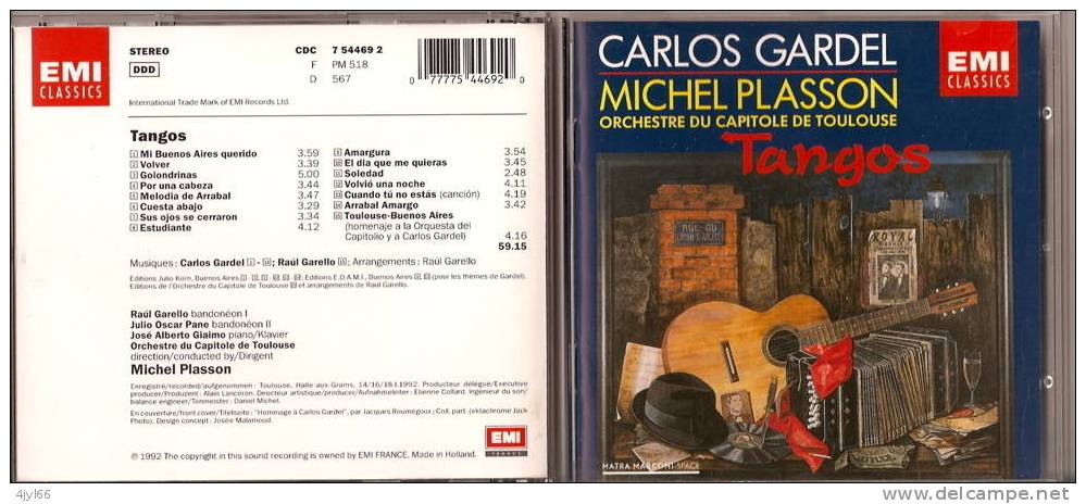 CD TANGOS Michel PLASSON Orchestre Du Capitole De Toulouse - Carlos GARDEL - EMI CLASSICS - 15 TITRES Voir SCAN - TB** - Autres & Non Classés