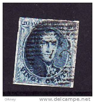 ° 118  20c Blauw Bralquegnies Lijnafstempeling Ongetand - 1849-1865 Médaillons (Autres)