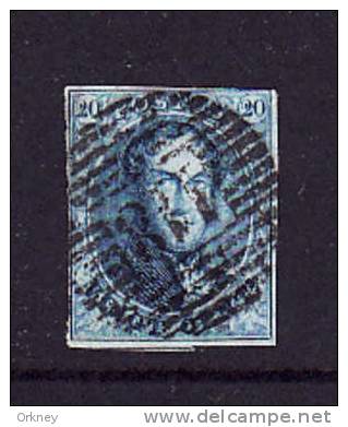 ° 154  20c Blauw Plasschendael Lijnafstempeling Ongetand - 1849-1865 Medaillons (Varia)