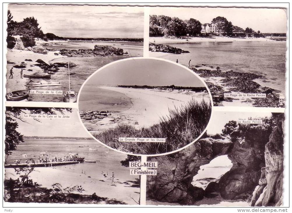 CPSM - BEIG-MEIL - Multivues - Vues Des Plages + La Roche Percée - N/b - 1958 ! - - Beg Meil