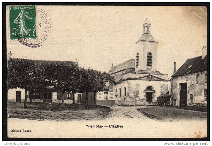 93 TREMBLAY, L'église, La Place, éd Maison Lucas, Simi-bromure Breger, Voyagé En 1909, 2 Plis Angles - Tremblay En France