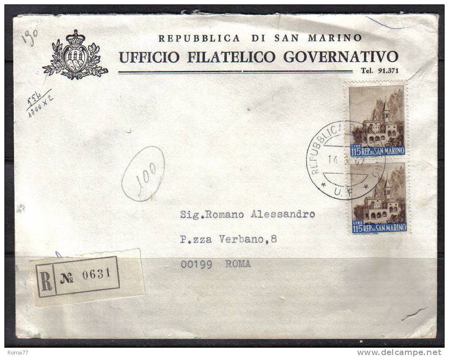 SS190 - SAN MARINO , Raccomandata 14/5/69 Per Roma - Storia Postale