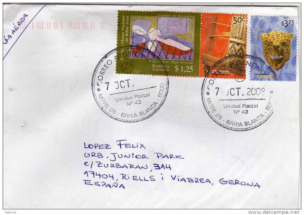 Carta,  Circulada De Bahia Blanca (Argentina) A España, 2008 Cover, Letter - Lettres & Documents