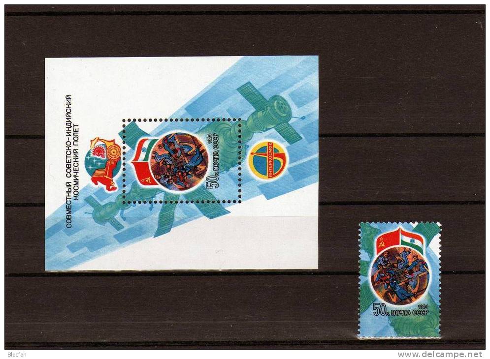 Gemeinsamer Interkosmos - Flug SU Und Indien Sowjetunion 5374 + Block 172 ** 2€ - Russie & URSS