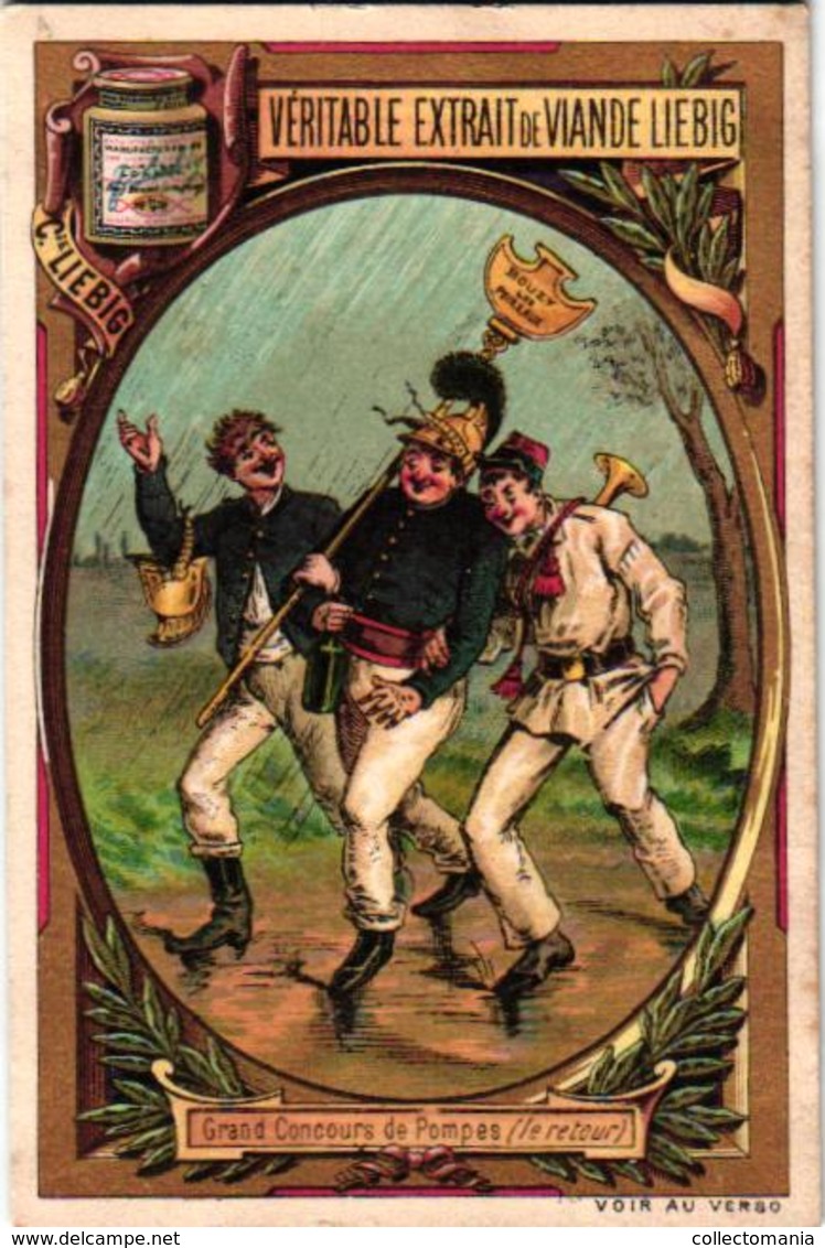 0204 Pompiers ( Story, BD, Fire Men, Humor, Comic ) Anno 1887 SERIE COMPLETE Liebig S 204 POMPIERI 6 Cards Chromo Litho - Liebig