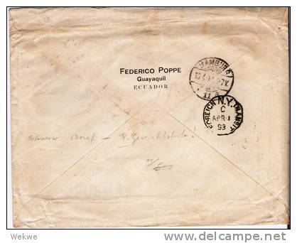 Ec001 / ECUADOR - Ganzsachen-Ausschnitte Auf Brief (4)  N. Hamburg, Tarif Der 4. Gewichtsstufe UPU-Stempel 1893 - Ecuador