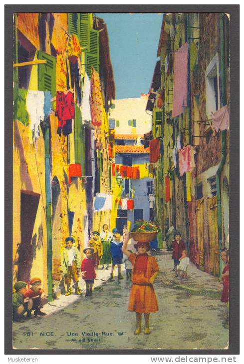 France PPC 61. Nice Une Vieille Rue An Old Street 1926 Colour (2 Scans) - Life In The Old Town (Vieux Nice)